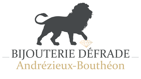 Logo de la Bijouterie Défrade d'Andrézieux représentant un lion qui pose sa patte sur un diamant